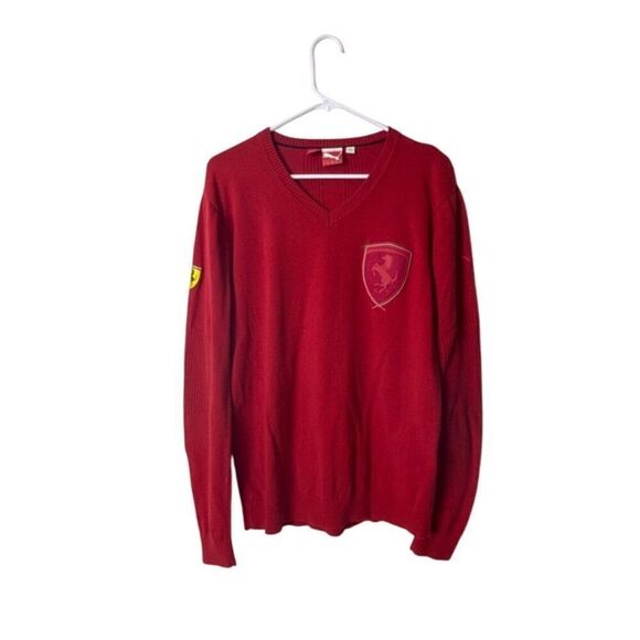 Ferrari Official Product Red Sweater V-Neck Long Sleeve Cotton Mens L By Puma - Picture 1 of 6